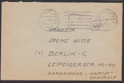 Landsberg (Lech) PSSt. Stadl über, R1 Gebühr bezahlt, PFS 15.1.46 nach Berlin