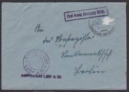 Amtsgericht Löhr a. M. R1 Frei durch Ablösung Reich, 18.5.49 nach Berlin, Notopfermarke entfernt