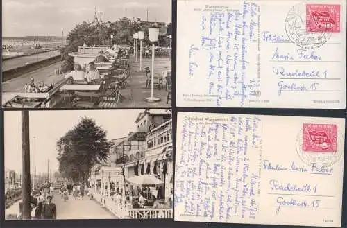 Warnemünde 2 Fotokarten  Am Strom, HOG Strandhaus, je mit SSt. Rostock-Warnmünde, V. Parteitag SED