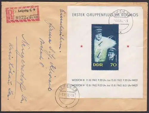 Gruppenflug im Kosmos, Block 17 auf R-Brief Leipzig portogenau (917)
