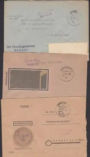 Frankfurt (Main), Frei durch Ablösung 27.10.45 mit überklebten Reichsadler, Reichsbank, Oberbürgermeister