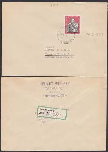 Tauschsendungsmarke vom ZKPH Tauschbrief aus Calau nach Berlin - Dahlem 30.5.59