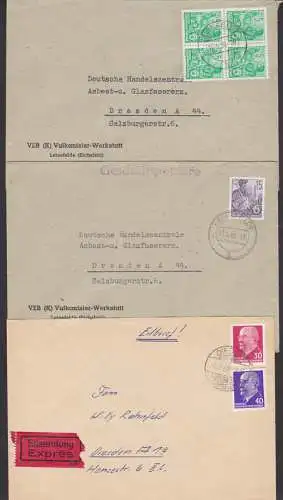 Diedorf Eichsfeld Altstempel auf Eilbrief, Abs. Klappe fehlt, Vulkanisierwerkstatt Leinfelde