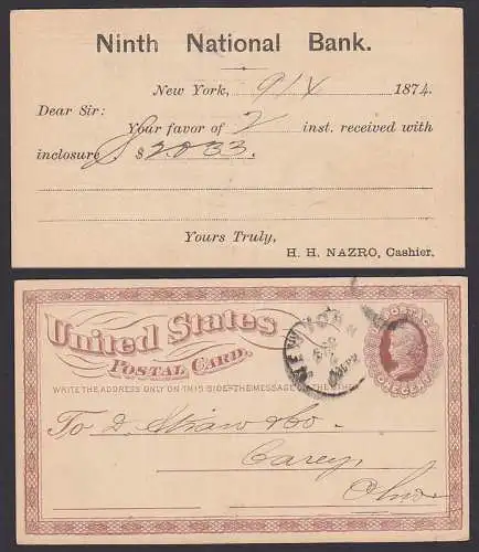Ninth National Bank New York 1874 GA mit privatem Eindruck