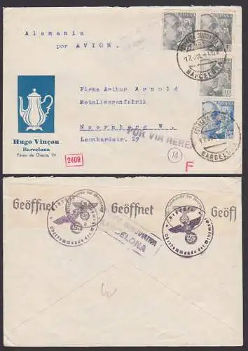 Barcelona Hugo Vincon Brief nach Nürnberg mit diversen Zensur-Stempel