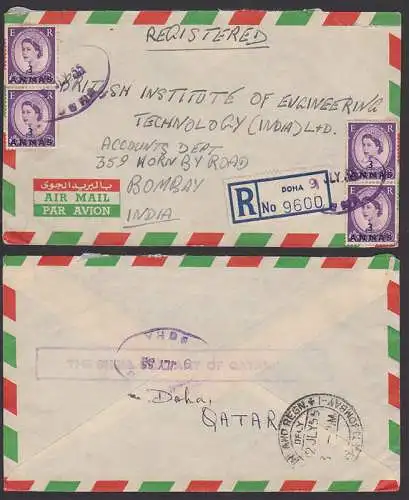 Doha, Quatar, Katar  R-Brief 195 nach Bombay Indien