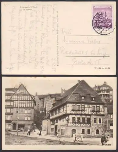 Eisenach Ak Lutherhaus mit 15 Pfg. Alte Rathaus Leipzig (493)