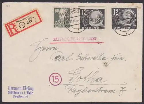 TdBfm 1949 Fern-R-Brief Mühlhausen 24.10.50 mit Marke aus Block (271)