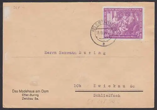 Messe 1950 24 + 12 Pfg. August der Starke mit Meissner Porzellan (248), Bf mittig gefaltet