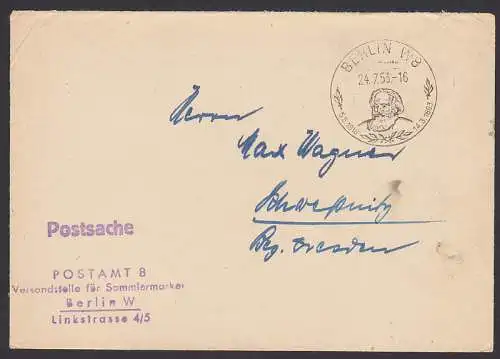 Karl-Marx-Jahr 1953 SSt. Berlin W8 auf Postsache 24.7.53