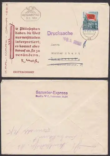 Karl-Marx-Jahr 1953 Drucksache vom 5.5.53 mit 6 Pfg Hochofen (344) mit zurück Empf. Unbekannt