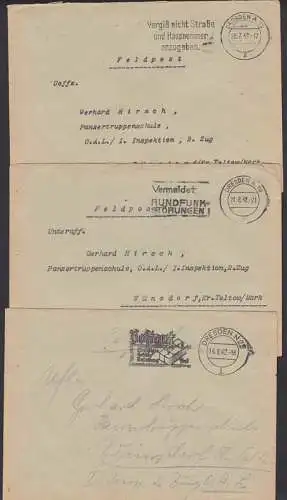 Feldpostbriefe MWSt. Dresden 1942 Vergiß nicht Straße, Vermeidet Rundfunkstörungen, Postgut 