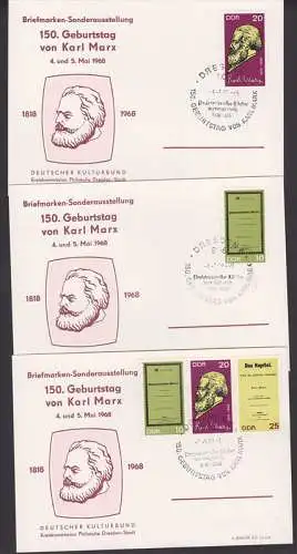MC Karl Marx SSt. 150. Geburtstag auf drei Karten SSt. Dresden