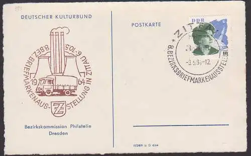 Zittau SSt.  Büttenpapierkarte mit Zudruck, 10 Pf Kosmonautin Tereschkowa (993)