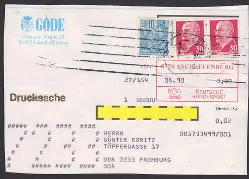 Ds-Adresse Abs. BRD in DDR aufgegeben, dabei ungültige Marke 10 Pfg. 5-Jahrplan (gütig bis 31.12.62) verwendet