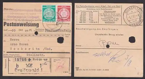 PA Greifswald mit Dienstmarken frankiert - seltener Verwendungsnachweis - 31.7.59 nach Ueckeritz Usedom