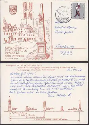 Kursächsische Distanzsäule Kemberg Kreisa Wittenberg Karte mit 10 Pf Salzträger (2882)