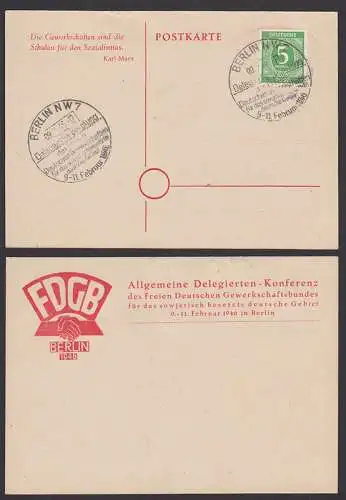 FDGB Sonderkarte SSt. Berlin W7 9.2.46 mit 5 Pfg Ziffer als EF, (gelaufene Ortskarte wäre Kat. 300,-)