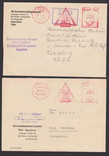 Espenhain AFS BKK Braunkohlenveredlung als ZKD-Sendung 20.7.89 und als Fernbrief 26.8.80 an privat