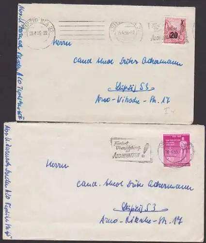 Fordert Vernichtung der Atiomwaffen! Zwei MWSt. 1955 aus Leipzig und Dresden