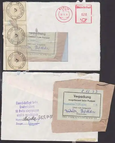 Pergaminverschluss Deutsche Post DDR - 1005 Berlin, beschädigt, Bf 3 Seiten offfen, Zettel Verpackung ausgebessert