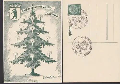 Berlin Lustgarten Werbekarte Weinhnachtsmarkt signiert Tannenbaum mit Kerzen SSt. 13.12.36