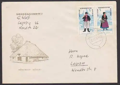 Mönchgut (Rügen) Trachten Zdr. auf Ortsbrief (1074) Zd 145, Leipzig 30.12.64