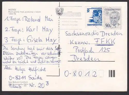 Kartenporto zu 60 Pf frankiert mit gültiger 10 und 50 Heller CSSR-Marke - unbeanstandet zum Schaden der Post