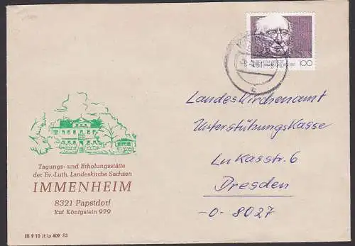Papstdorf Schmuckumschlag vom Tagungs- und Erholungsheim Immenheim, OSt. Krippen (1510)