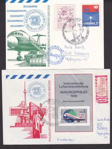 AEROSOZPHILEX 1980, Vignette, Block, SbPA-Einschreiben, Flugbestätigung