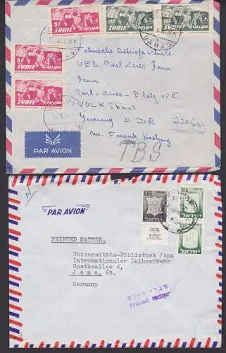 Syrien, Israel zwei Luftpost-Bfe 197, nach Jena