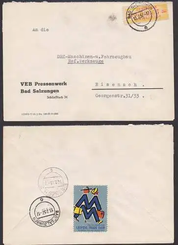 Bad Salzungen VEB Pressenwerk ZKD-Brief B17G mit Messe-Vignette 1958