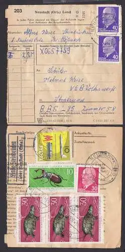 Neustadt (Orla) Land PSSt. Linda-Steinbrücken Paketkarte nach Stralsund 1963
