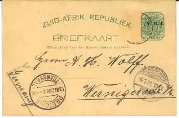 Südafrika Ganzsache mit Aufdruck V.R.I. o 6.1.1901 nach Wernigerode