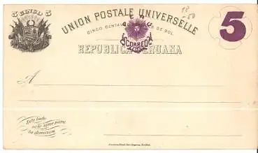 Peru Ganzsache 5 Cantavos mit Aufdruck 5 Centavos *ca. 1890