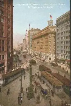 San Francisco Lotta Fountain at Kearney Strassenbahn gebr. ca. 1910