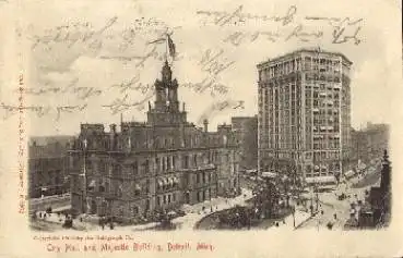 Detroit Michigan City Hall Majestic Building Hochprägekarte o 14.7.1907