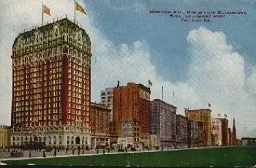 Chicago Illinois Michigan Ave. Hotel and Grant Park *ca. 1910