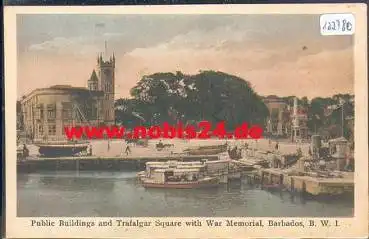 Public Buildings and Trafalgar Square with War Memorial Barbados *ca. 1920