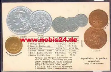 Argentinien Münz Prägekarte Pesos Währung *ca. 1920