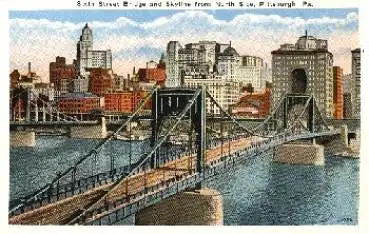 Pittsburgh Pennsylvania Sixth Street Bridge and Skyline from North *ca. 1920
