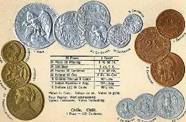 Chile Münzen Pägekarte Währung *ca. 1920