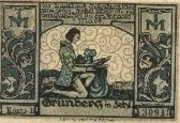 Grünberg Schlesien Notgeld Gutschein über 1 Mark Nr. 30915 um 1921