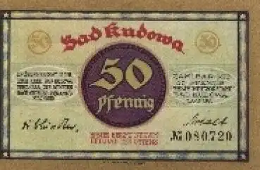 Bad Kudowa Schlesien Notgeld Gutschein über 50 Pf. Nr. 080720 um 1920