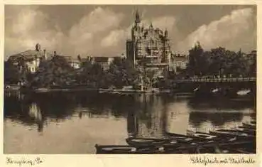 Königsberg ostpreussen Schlossteich mit Stadthalle * ca. 1930