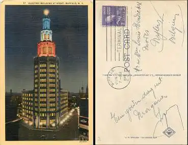 Buffalo N.Y. Electric Building at Night o 1946