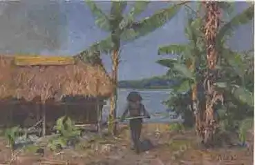 Papua -Neuguinea Kolonialkriegerdank Künstlerkarte Paul Müller *ca. 1930