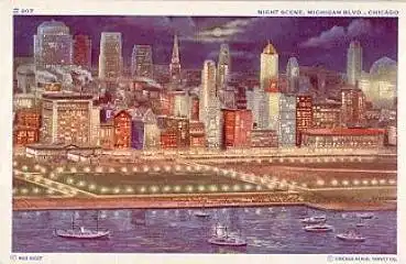 Illinois Chicago Night Scene Michigan Blvd. Nightscene *1930