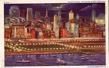 Illinois Chicago Michigan Blvd. Night Scene *ca. 1930