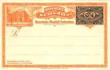 Guatemala Servicio Postal Interior Ganzsache 3 Centavos *1897